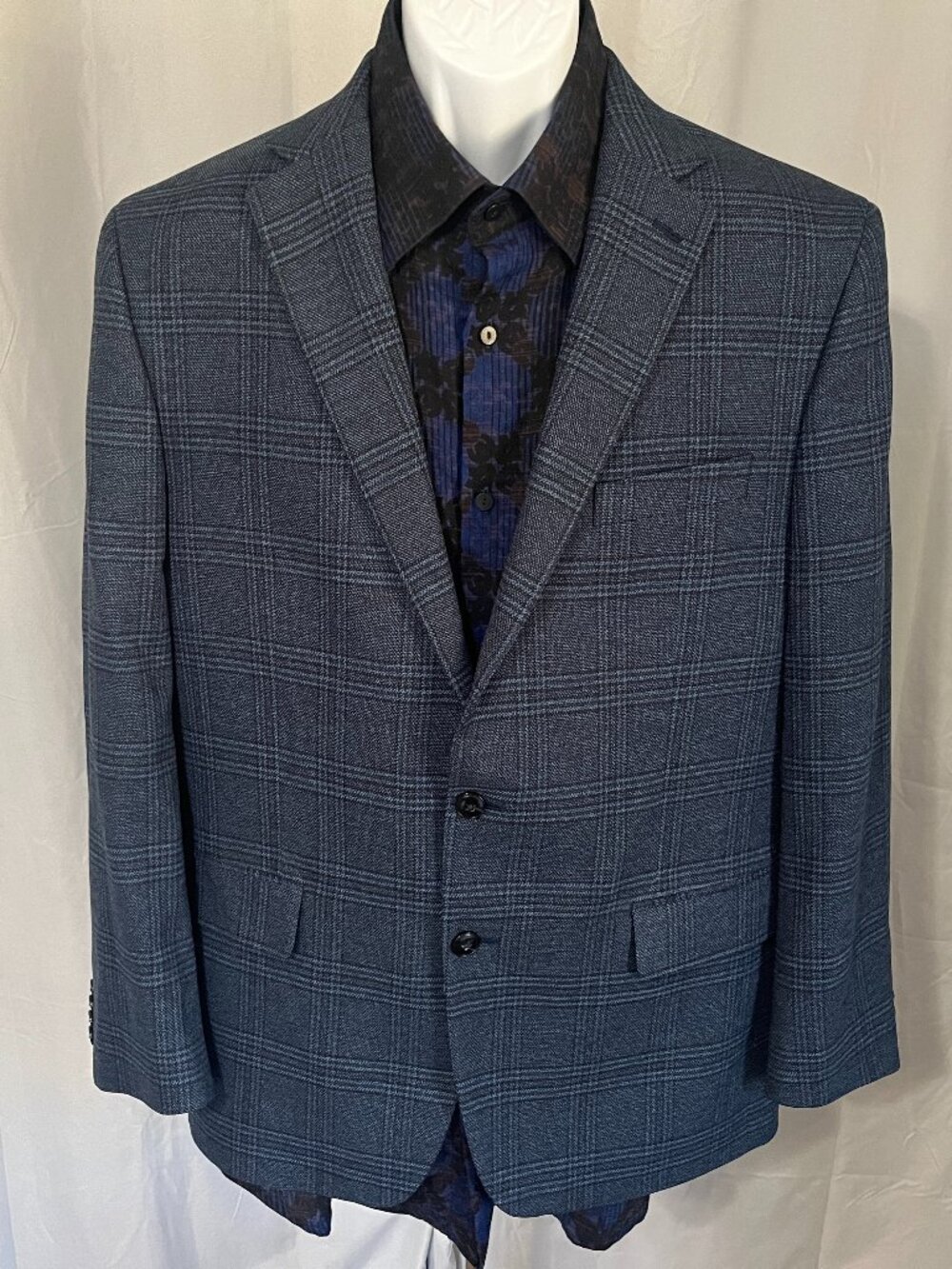🧥 Michael Kors Men’s Blue Plaid Performance Blazer Sport Coat 44R 🔥
